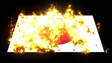 japan flag on fire burning animation