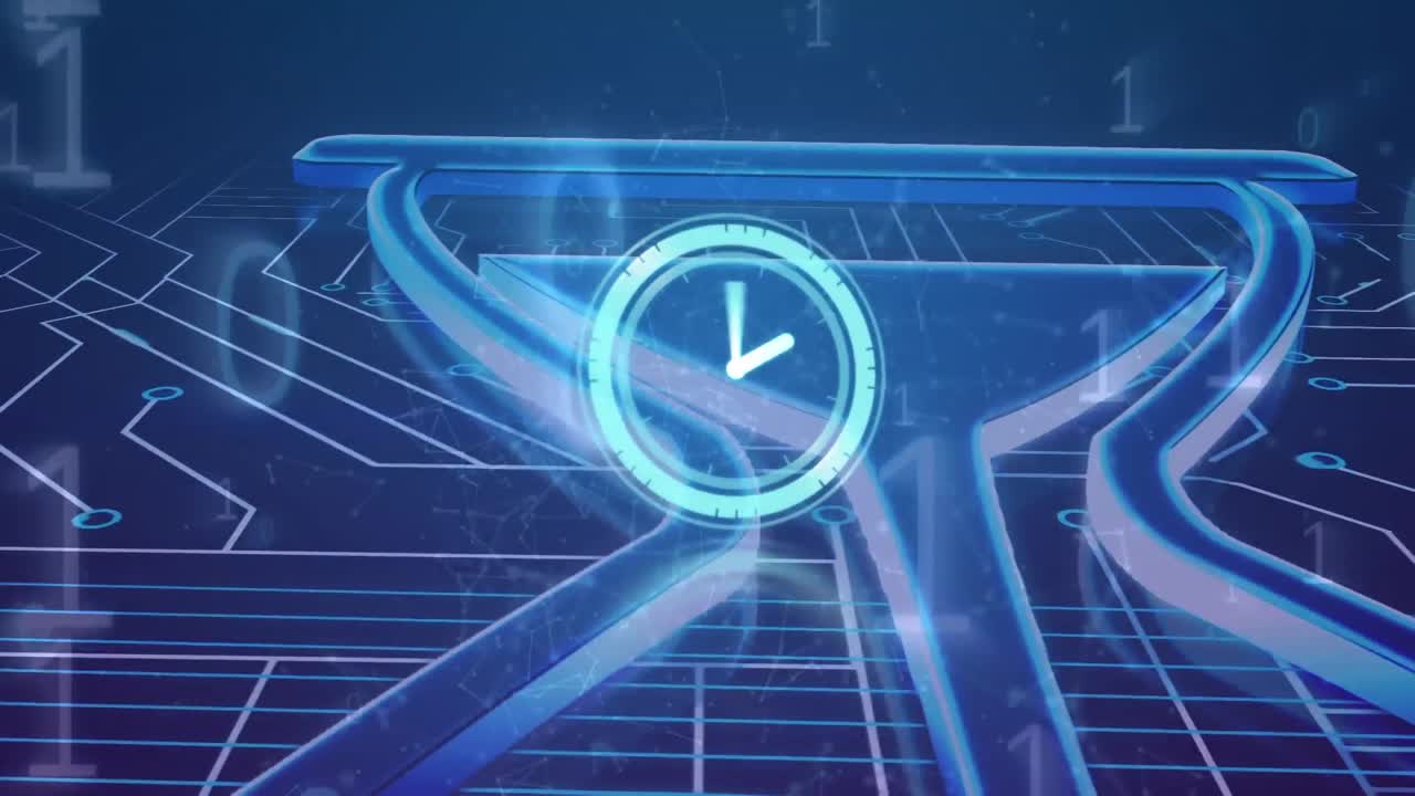 달 ⁇  타이머 아이콘이 있는 시계의 애니메이션, 반 ⁇ 이는 메인보드와 데이터 처리