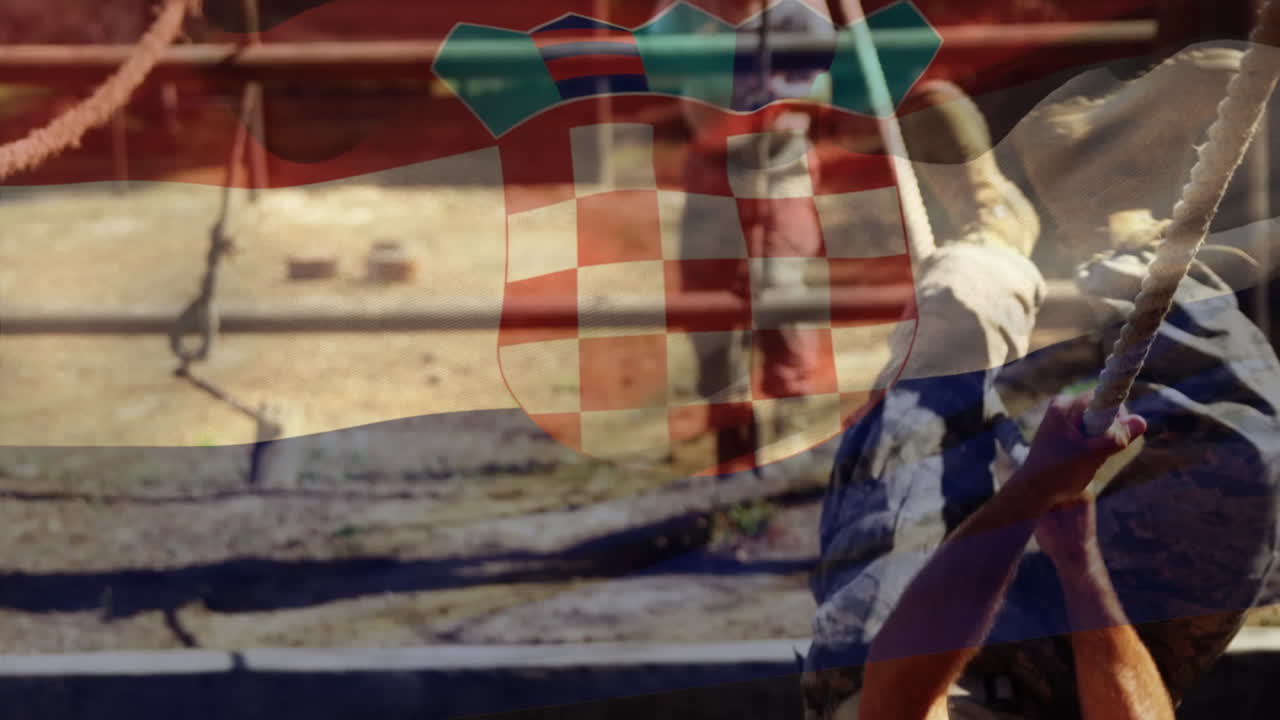 군인이 운동하는 크로아티아의  ⁇ 발을 흔드는 애니메이션