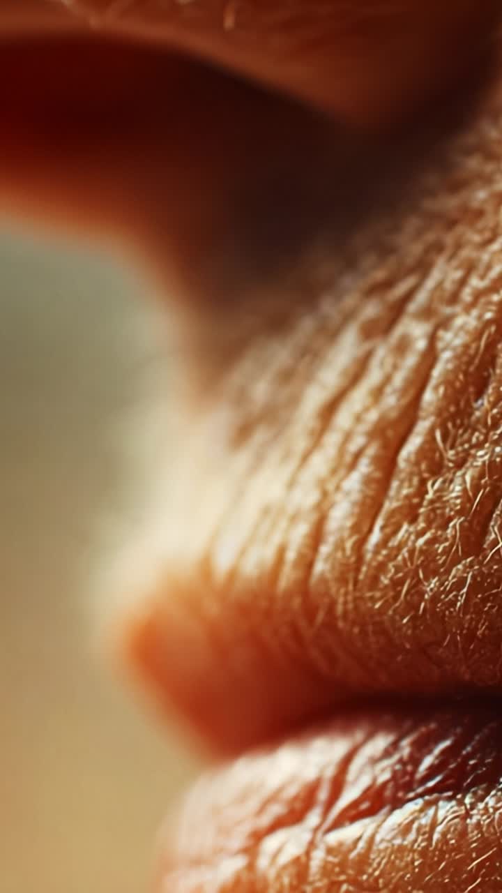 Detailed Close-Up of an Aging Lip Area, Showcasing Skin Texture and Natural Features with Emphasis on Micro-Details, Highlighting the Beauty of Aging