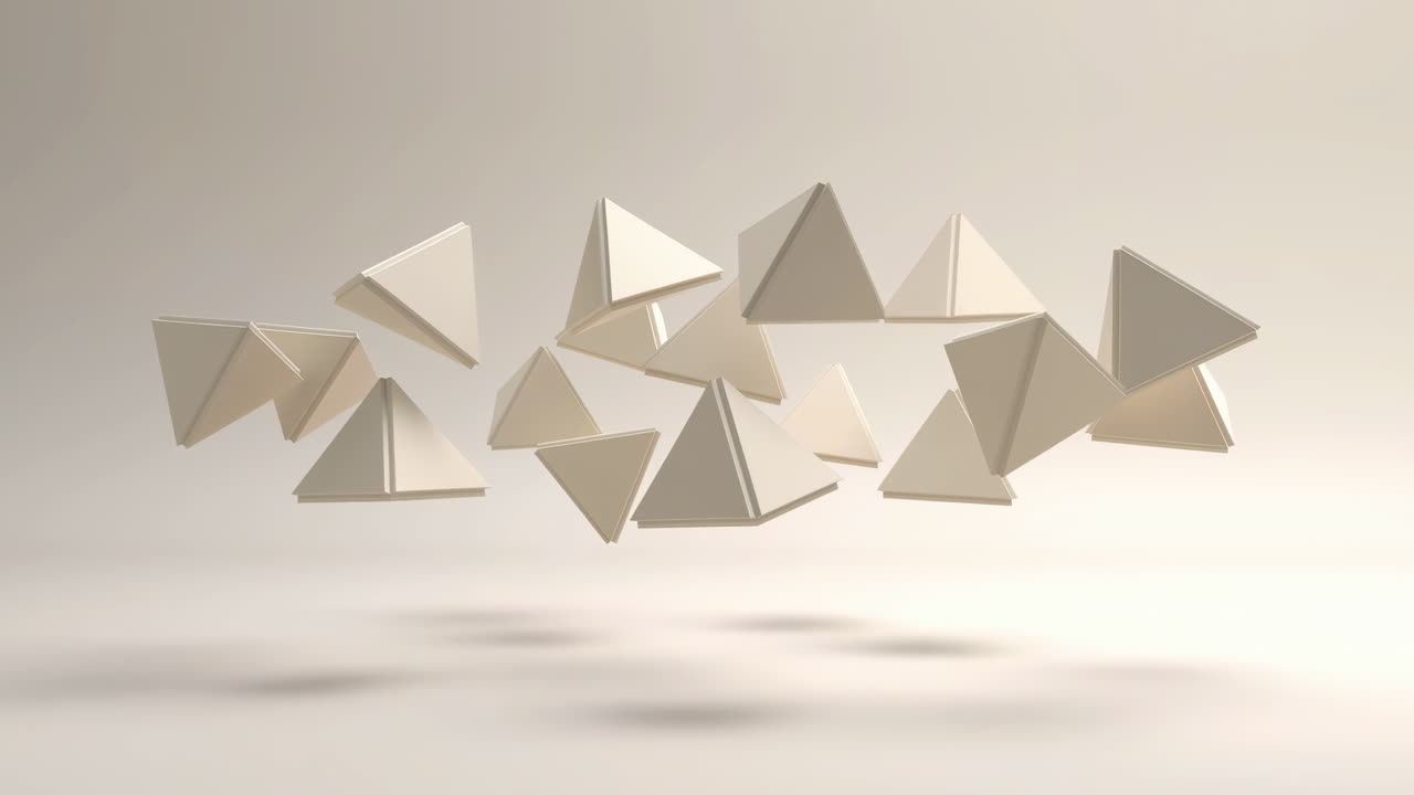 Minimalist 3D Pyramids Gently Floating and Rotating