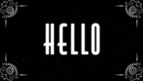 animación del texto de saludos sobre adornos en fondo oscuro