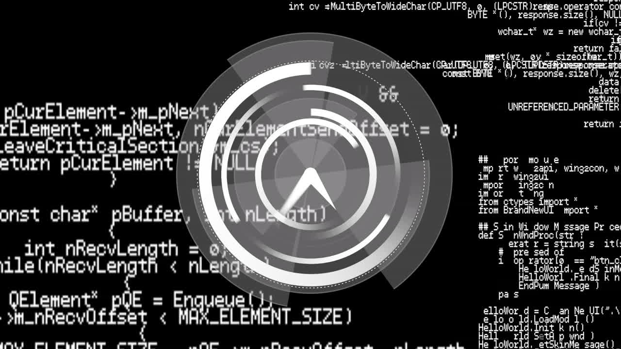 animación del escaneo del alcance con reloj sobre el procesamiento de datos sobre fondo negro