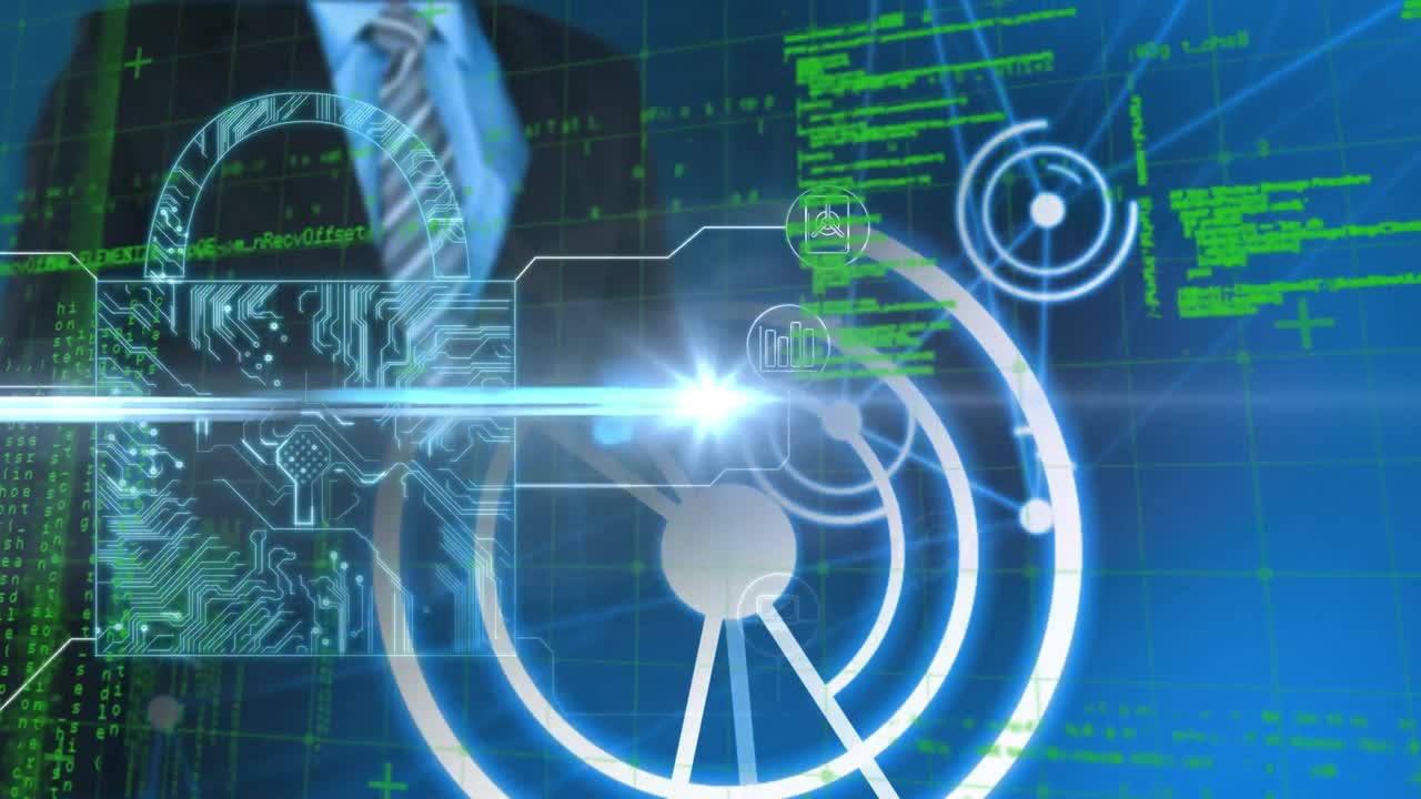 데이터 처리 및 락으로 비즈니스맨 위의 빛 트레일의 애니메이션