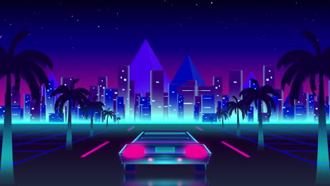 animation of road with blue and pink sky at night