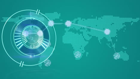 animation of scope scanning over network of connections and world map