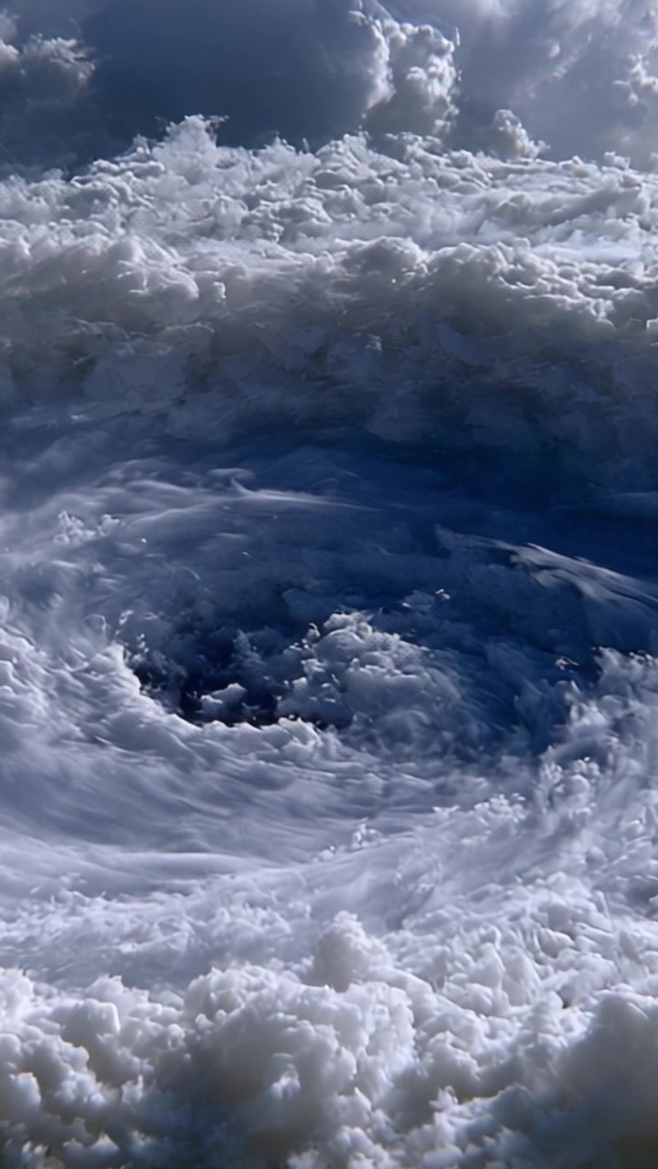 Affascinanti nuvole vorticose: una trasformazione drammatica nel movimento oceanico, dalle onde caotiche alla calma serena.