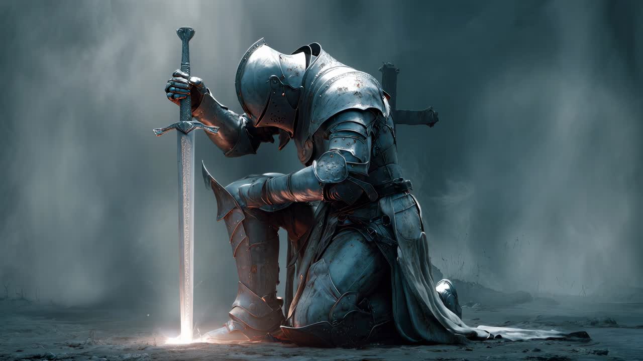 Knight in reflection a profound moment of deep contemplation and selfdiscovery