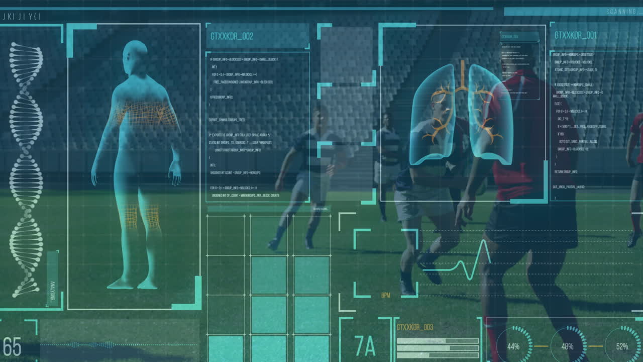 Animation of digital interface with data processing over football players