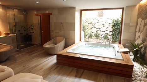 luxurious spa bathroom with hot tub