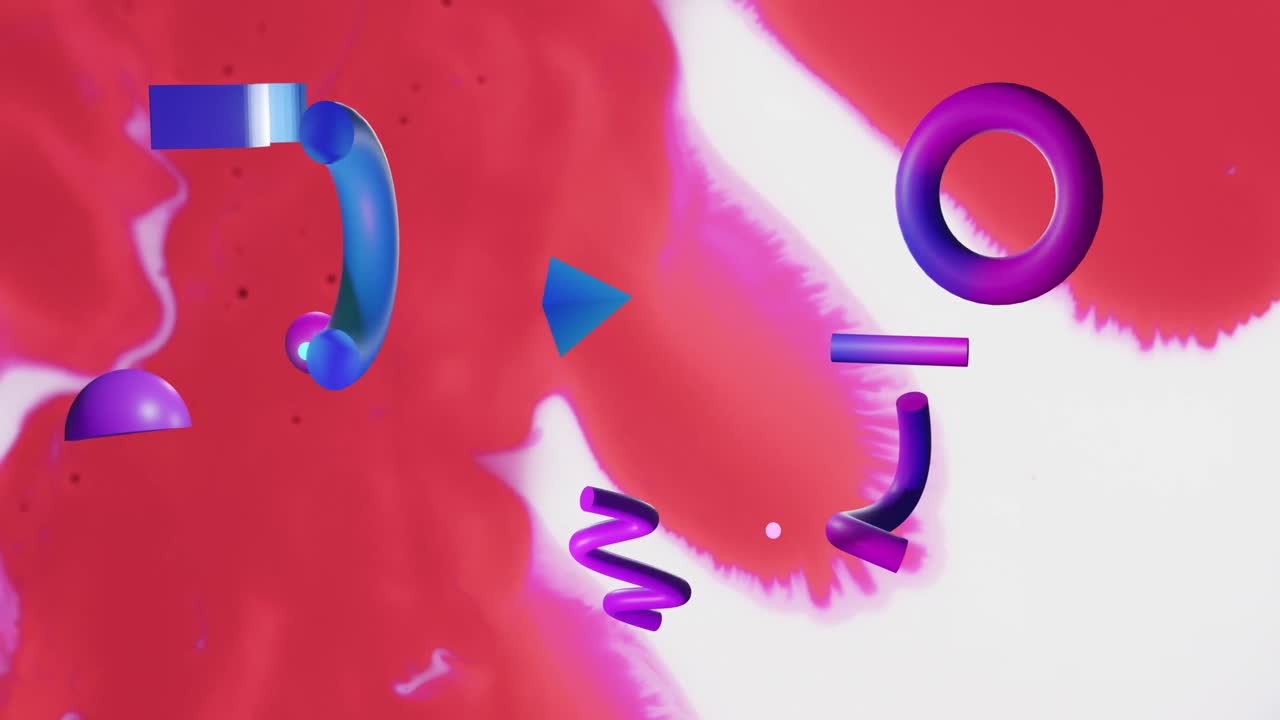 animación de formas y figuras que se mueven sobre un fondo blanco