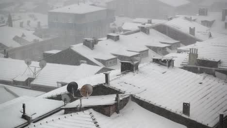 snowy cityscape in a blizzard