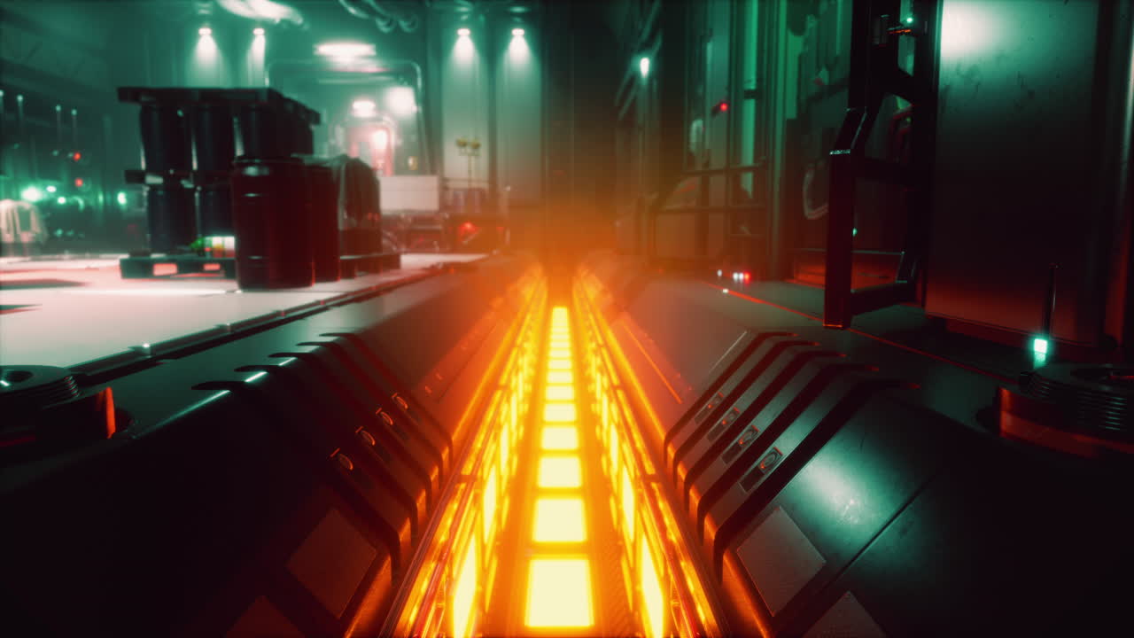 현실적인 미래의 공상과학 우주선 복도