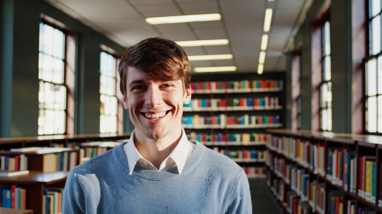 Giovane in una biblioteca