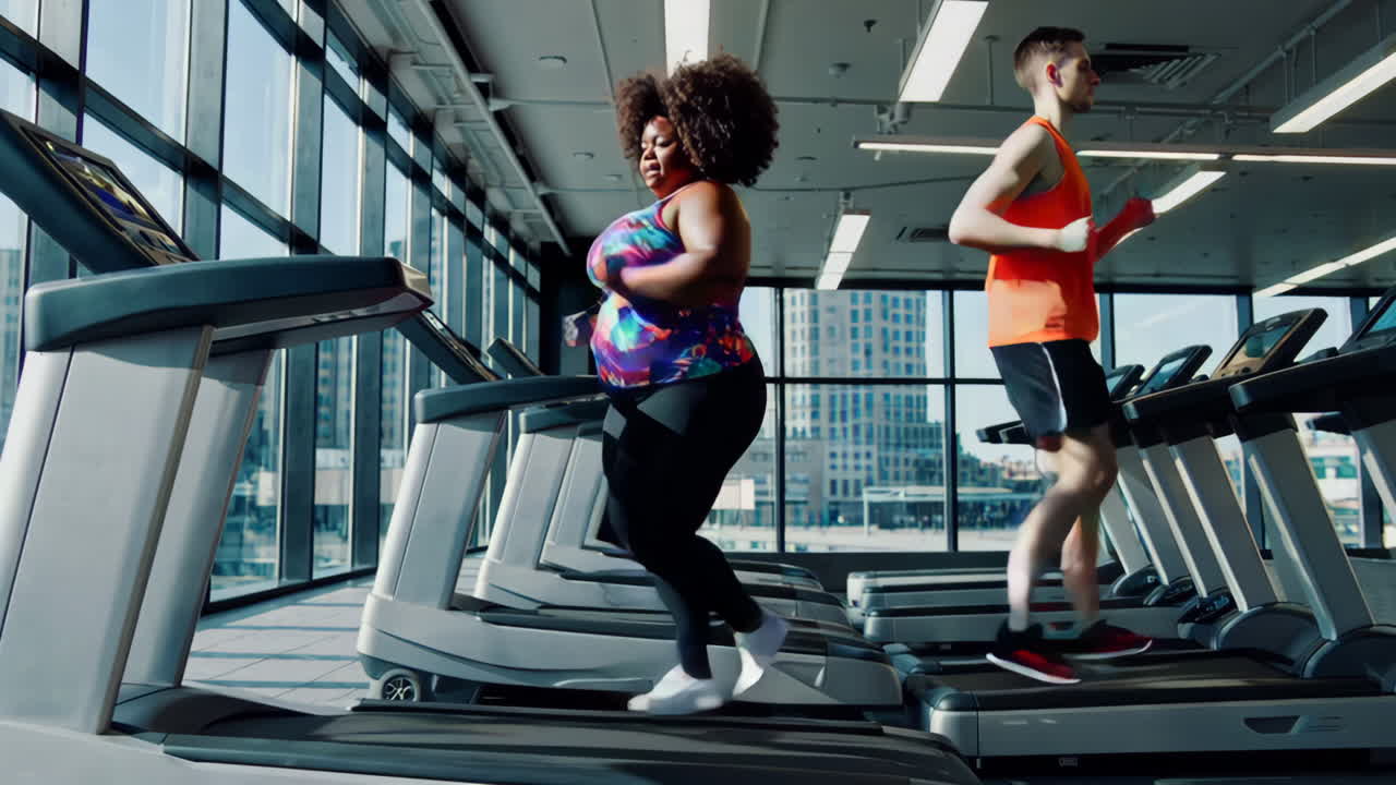 Persone che si allenano sui tapis roulant in palestra