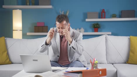 home office worker man has visual impairment problem.