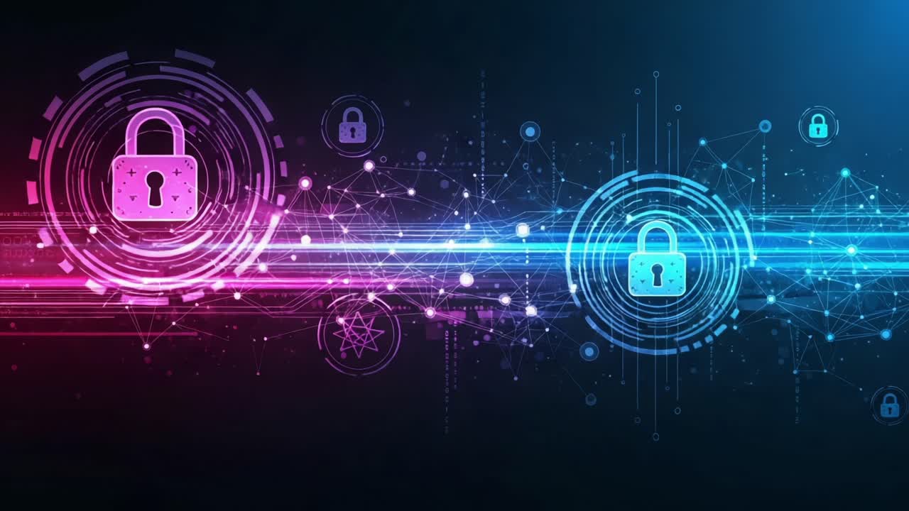 A Vibrant Digital Landscape of Secure Networking: Lock Symbols Representing Cybersecurity in a High-Tech Environment