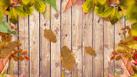 animation of leaves falling over wooden boards with copy space