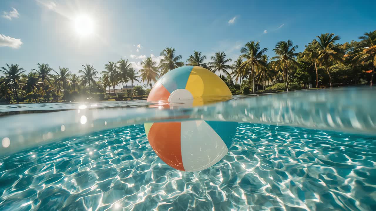 Beach ball in a tropical pool