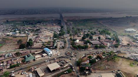 roundabout traffic circle in makurdi town of the benue state of nigeria - orbiting aerial view