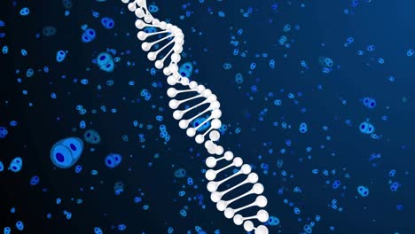 Animation-Von-DNA-über-Blauen-Zellen-Auf-Blauem-Hintergrund