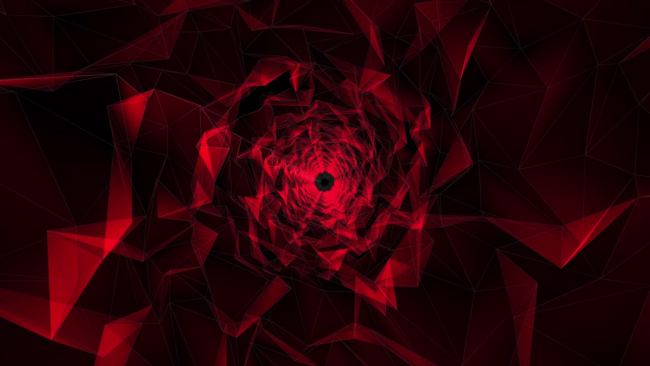 Red Low Poly Grid Triangle Geometric Shape Tunnel Animation