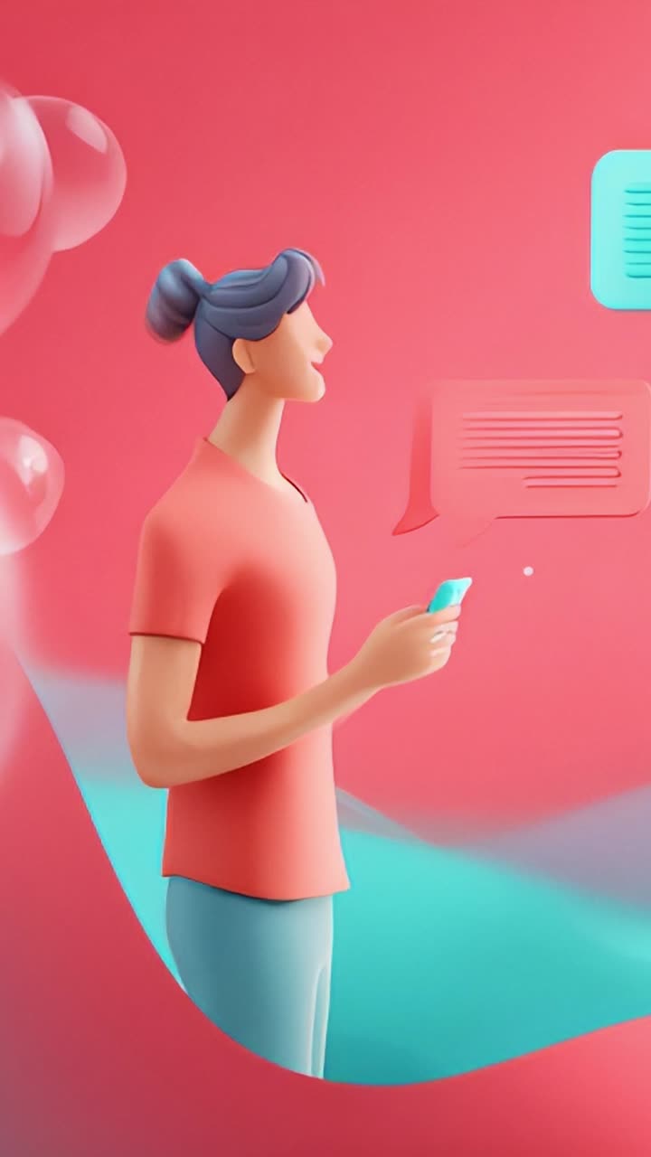 A Character Engaging in a Whimsical Conversation with Floating Bubbles and Colorful Background, Emphasizing Communication and Joyful Interaction