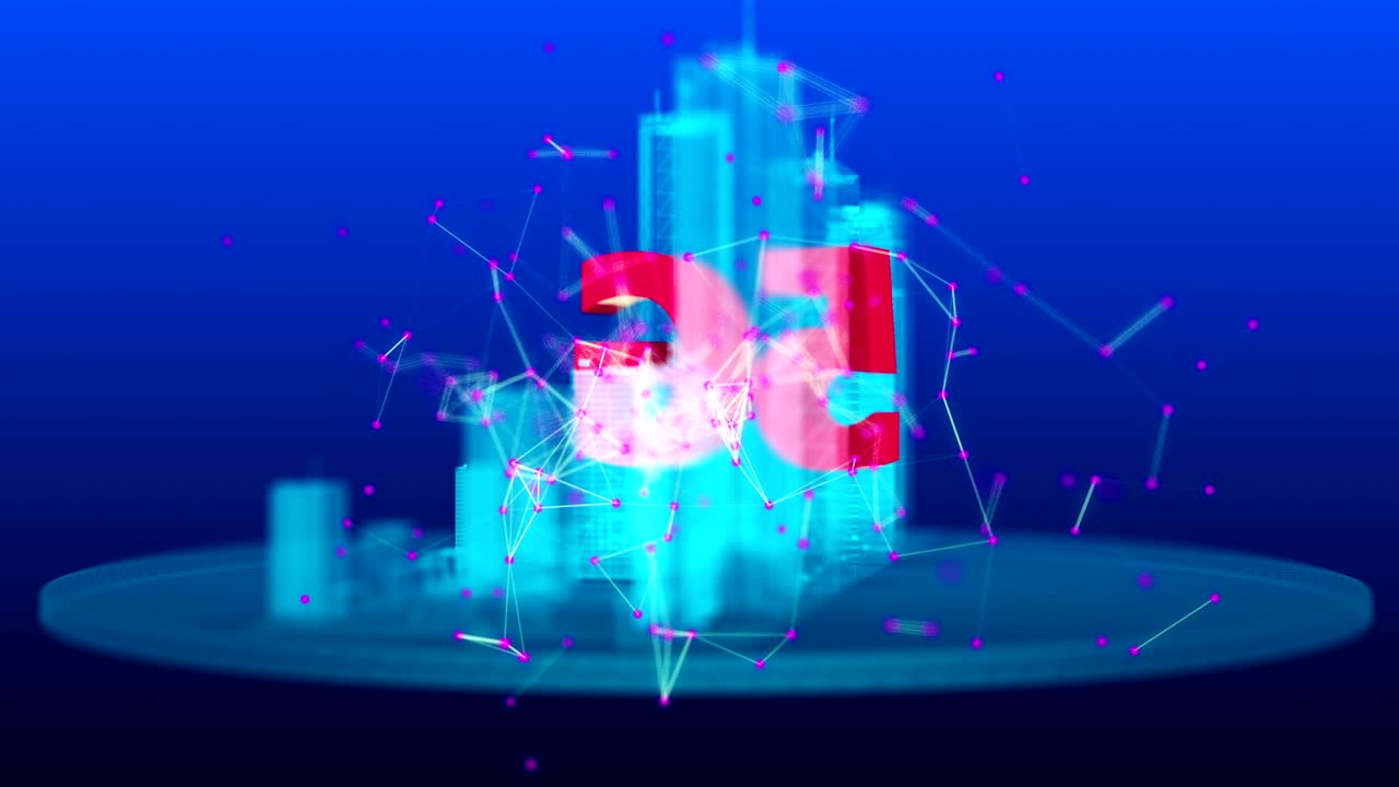 Tecnologia di rete wireless 5G. Accesso a banda larga. Smart city 3D. Video 4K UHD in loop