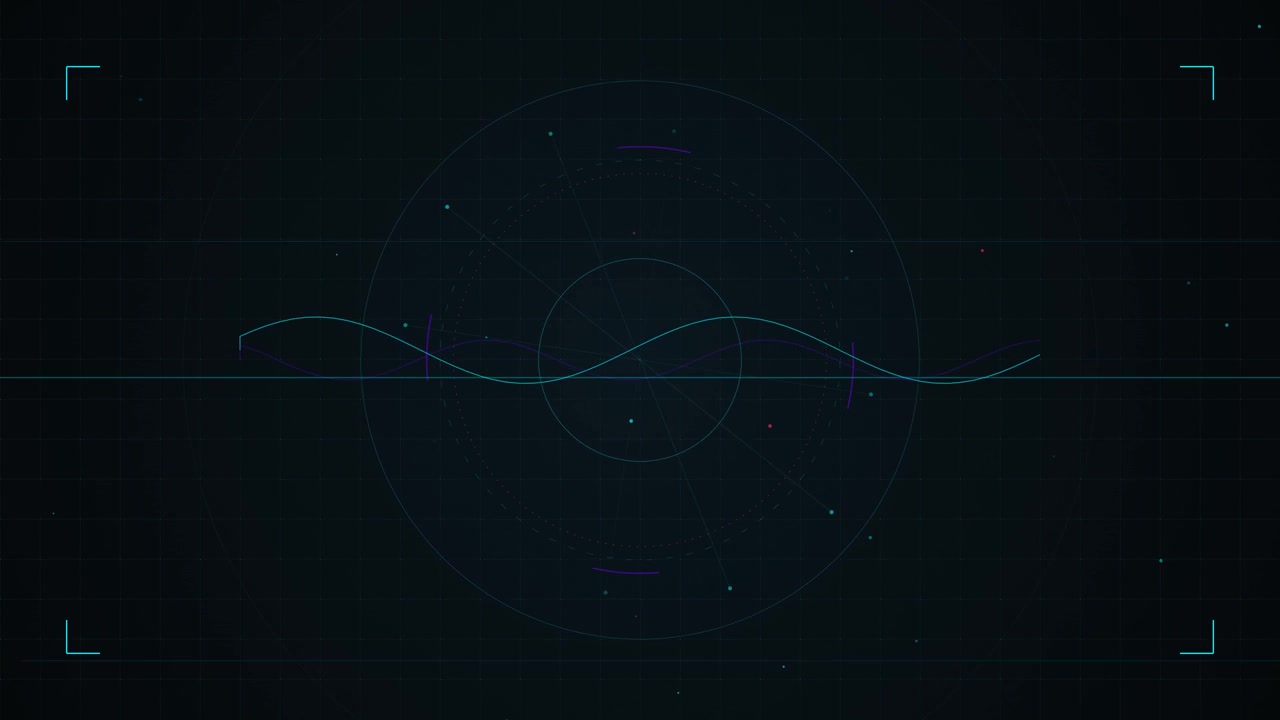 Abstract Digital Interface with Oscillating Waveforms and Circular HUD Elements