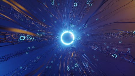 virtual network with glowing center. 3d animation render