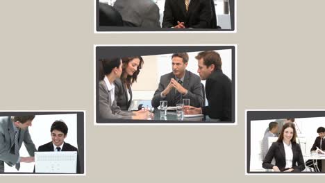 Montage-of-several-business-people-talking-together