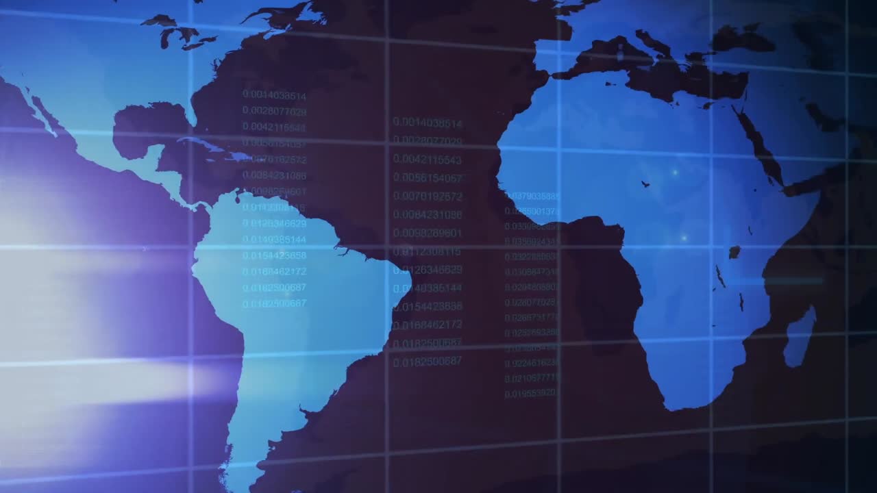 animación del procesamiento de datos sobre el mapa del mundo
