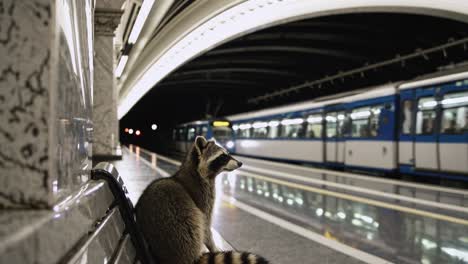 mapaches en una estación de metro