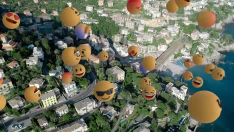 emoji icons over cityscape