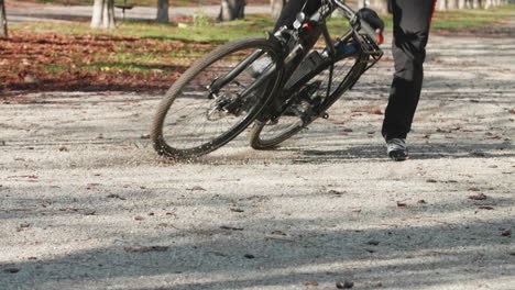 Bicycle crash and braking, man falls off the bike