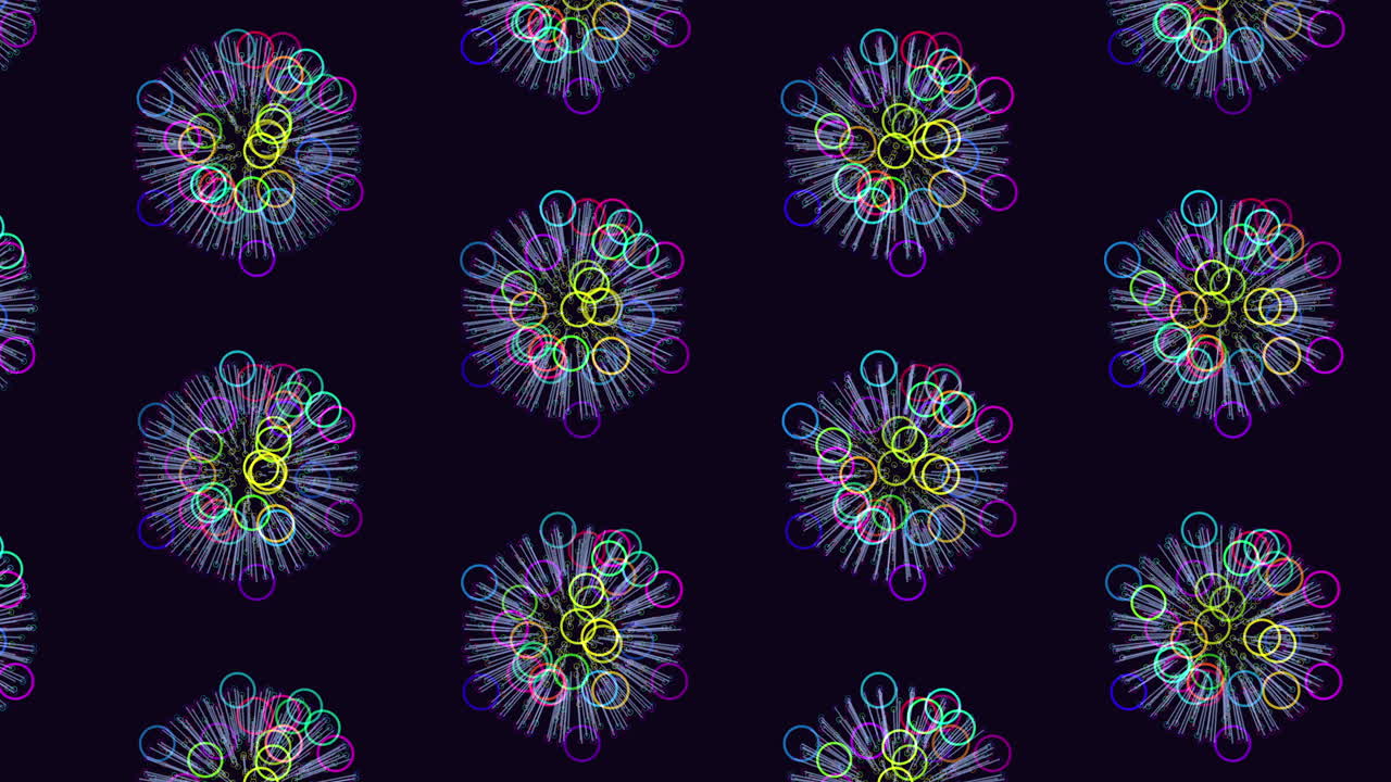 Motivo circolare vivace con forme colorate su sfondo nero