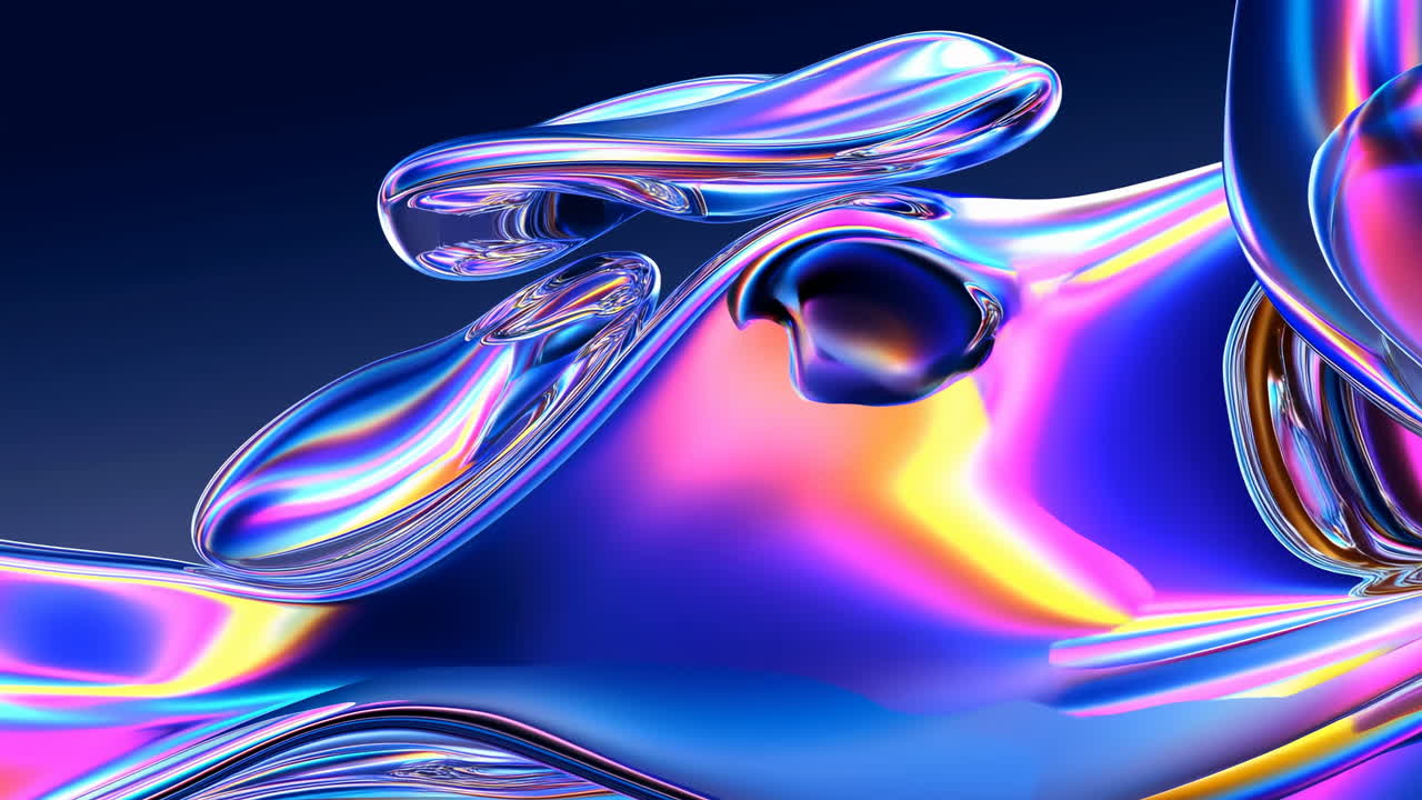 Abstract Iridescent Fluid Shapes Flowing in Vibrant Holographic Motion