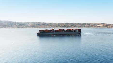 container cargo ship in the ocean. aerial view.