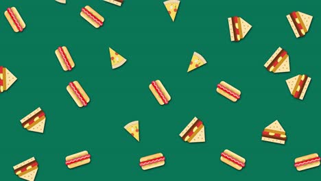 pattern of pizza, hot dogs, and sandwiches