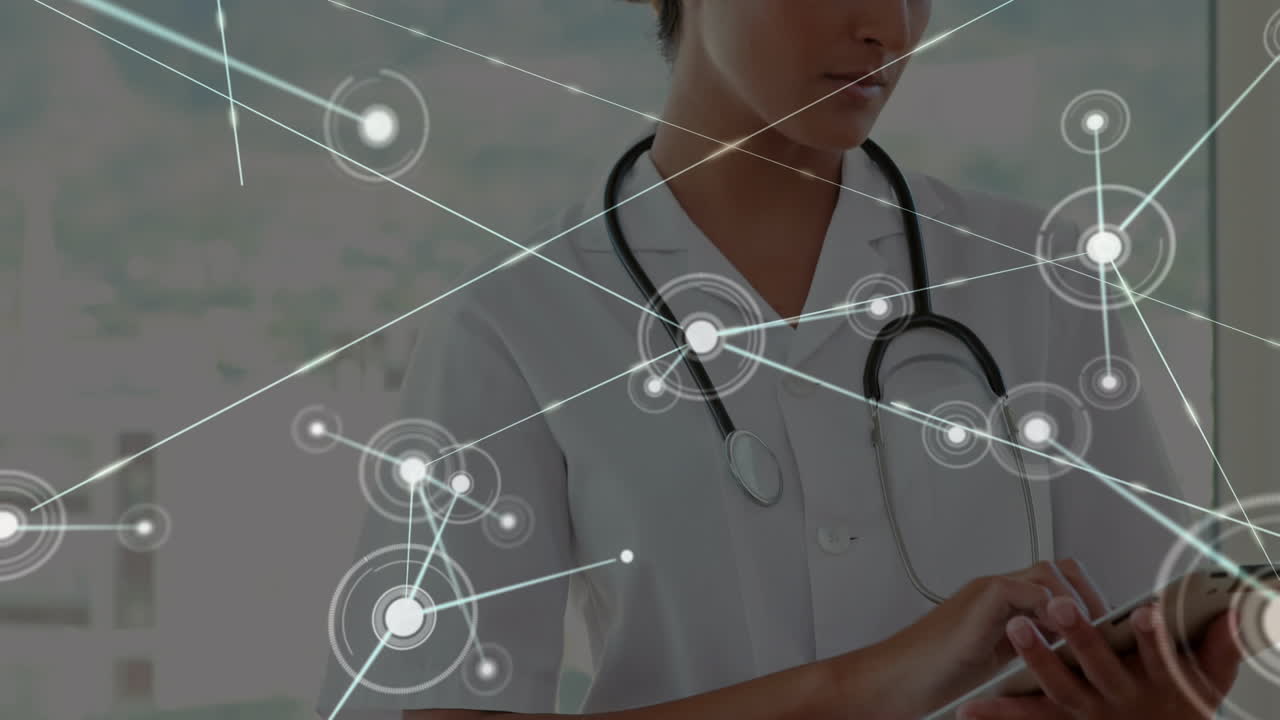 animación de la red de conexiones sobre el médico caucásico masculino