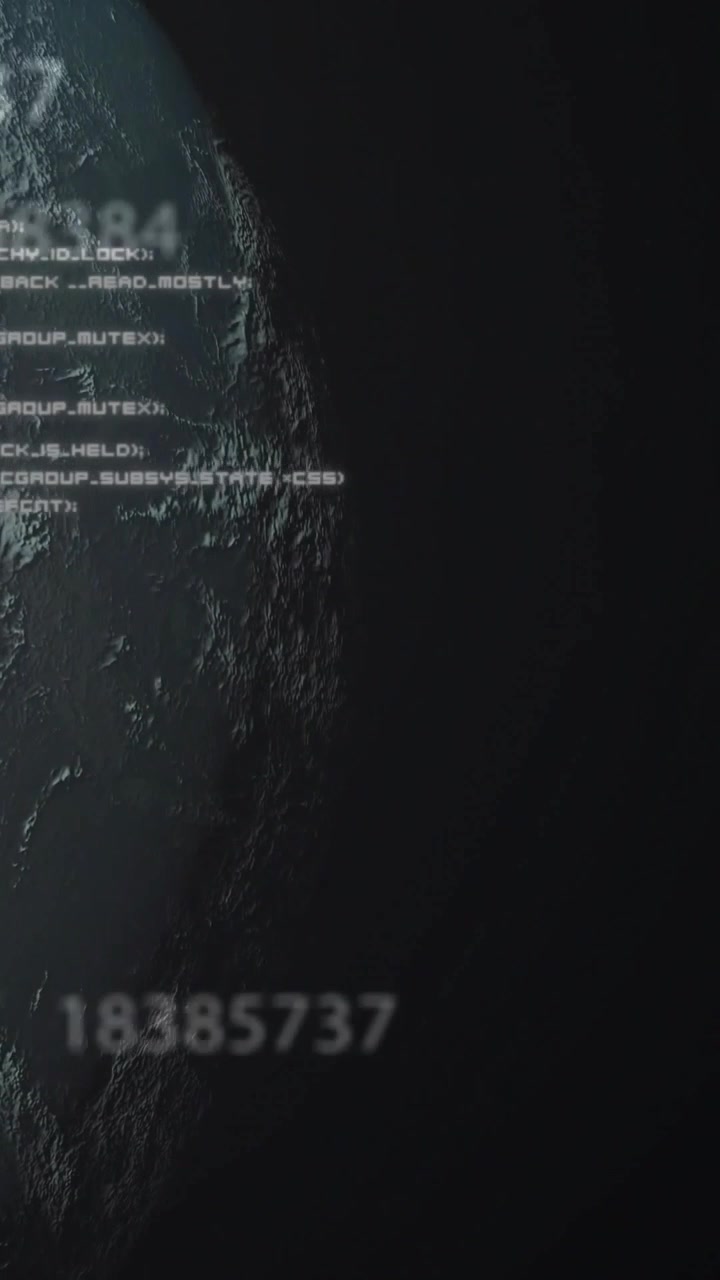 Vertical video: Detailed globe entering left, rotating, numbers drifting over limb for space data