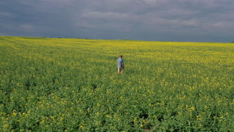 agronomist, farmer visually inspecting his crops near saskatchewan canada