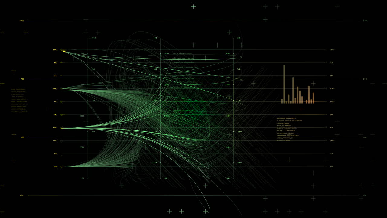 Dynamic data-rich interface for cybersecurity hubs or advanced computing. Vivid color coding for future energy or complex system monitoring