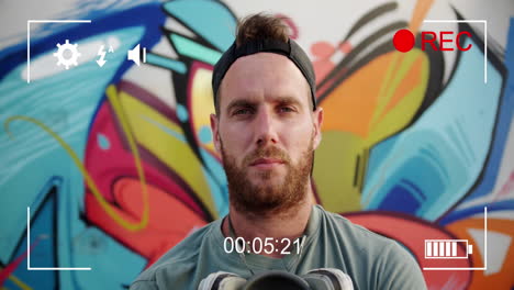 filmando a un hombre y graffiti en una cámara digital 4k