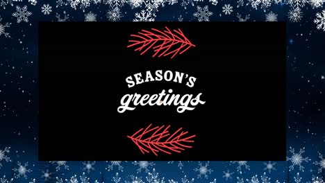 animation of snow falling over seasons greetings text