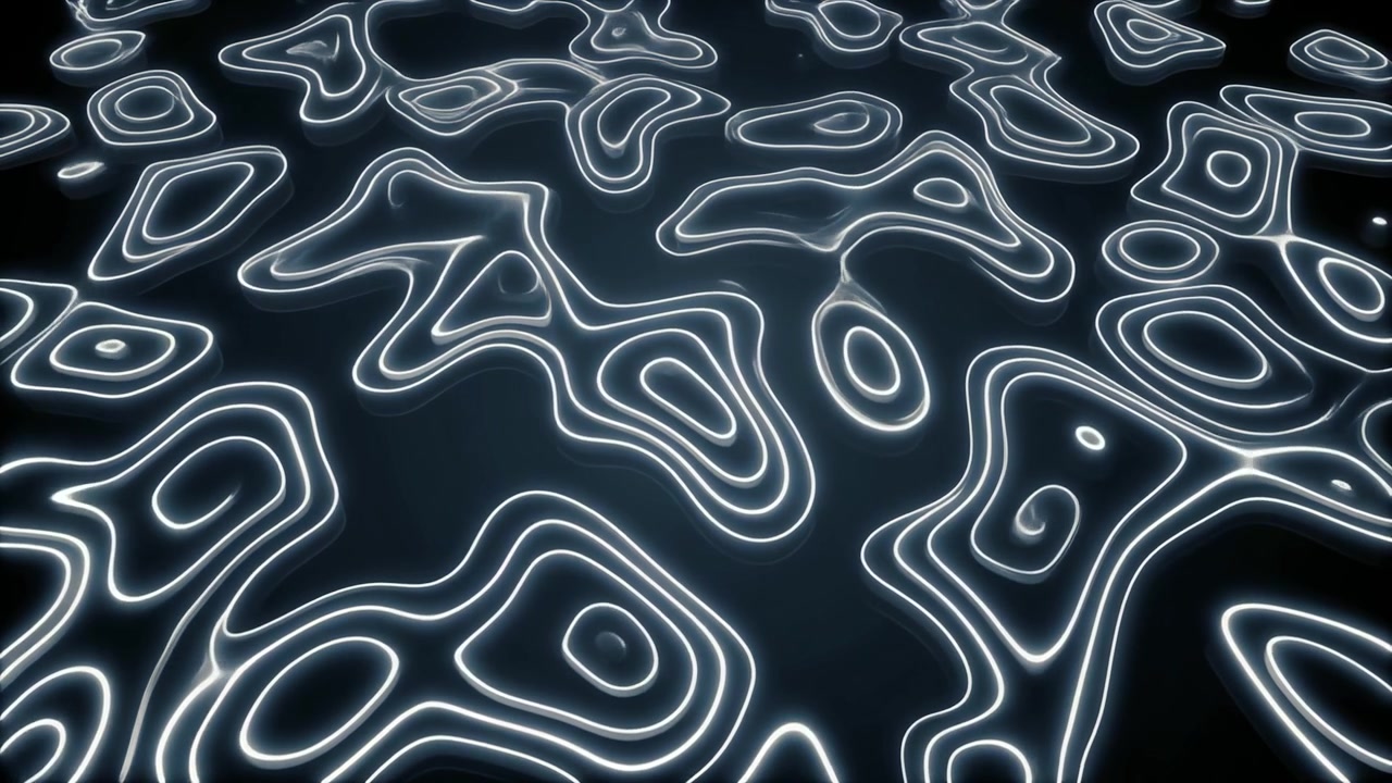 Abstract Glowing Contour Lines Expanding and Morphing on Dark Background