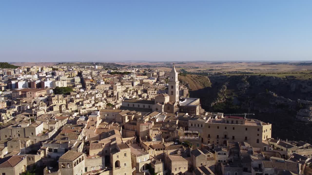 Ujęcia z lotu ptaka Sassi di Matera, Basilicata, Południowe Włochy