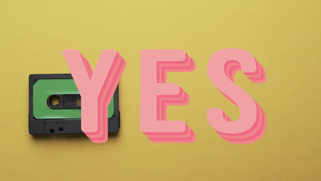 animation of yes text over tape on yellow background