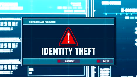 identity theft warning notification generated on digital system security alert error message on computer screen after entering login and password . cyber crime, computer hacking concept