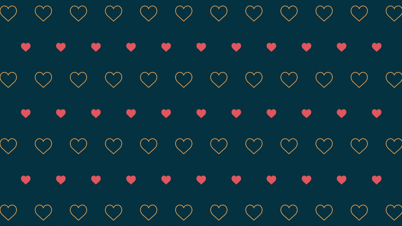 Pulsing Red and Gold Heart Pattern Animation on Dark Background